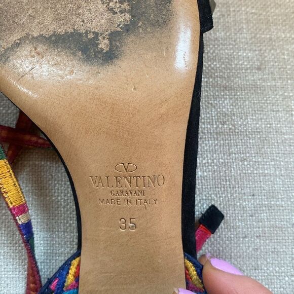 Valentino Black Suede Multicolored Rockstud Sandals 👡 - Picture 7 of 13
